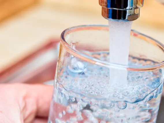 Tap water being dispensed into a glass