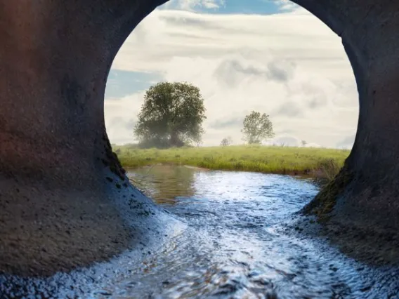 Photo taken from within a wastewater pipe.