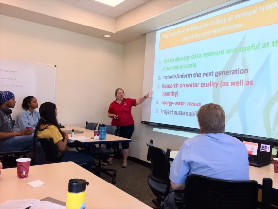 Person giving presentation to others in a conference room