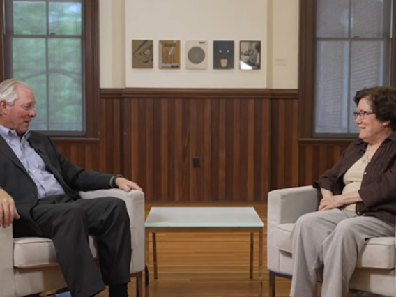 UArizona President Robert Robbins interviewing WRRC Director Sharon Megdal