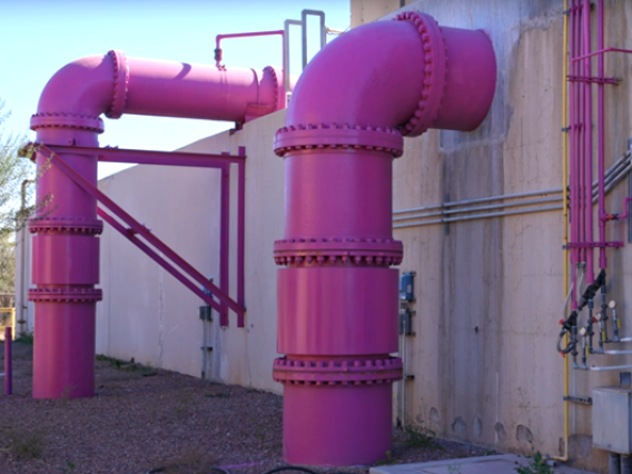 Purple pipes distributing reclaimed water in Tucson, AZ.