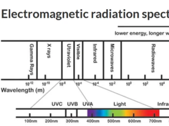 electromagnetic spectrum showing wavelengths and types of light