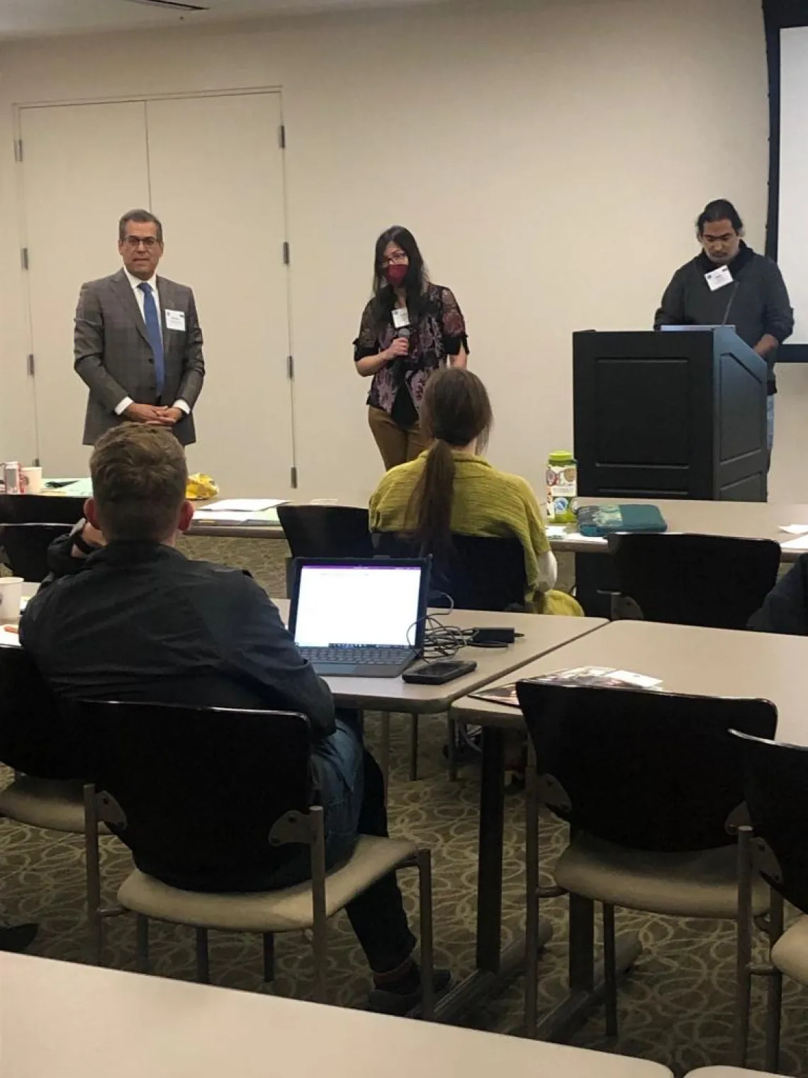 Researchers meeting in a conference room