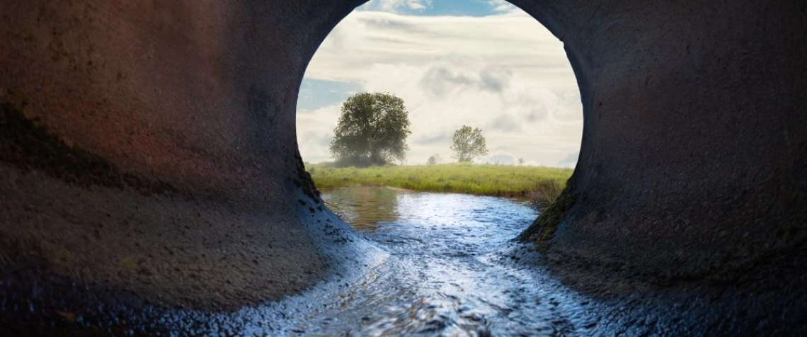 Photo taken from within a wastewater pipe.