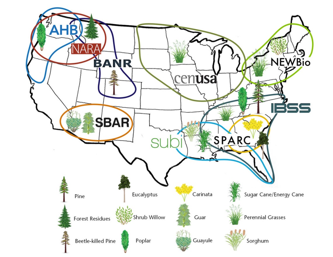 Regional map of the US with locations for SBAR and other organizations