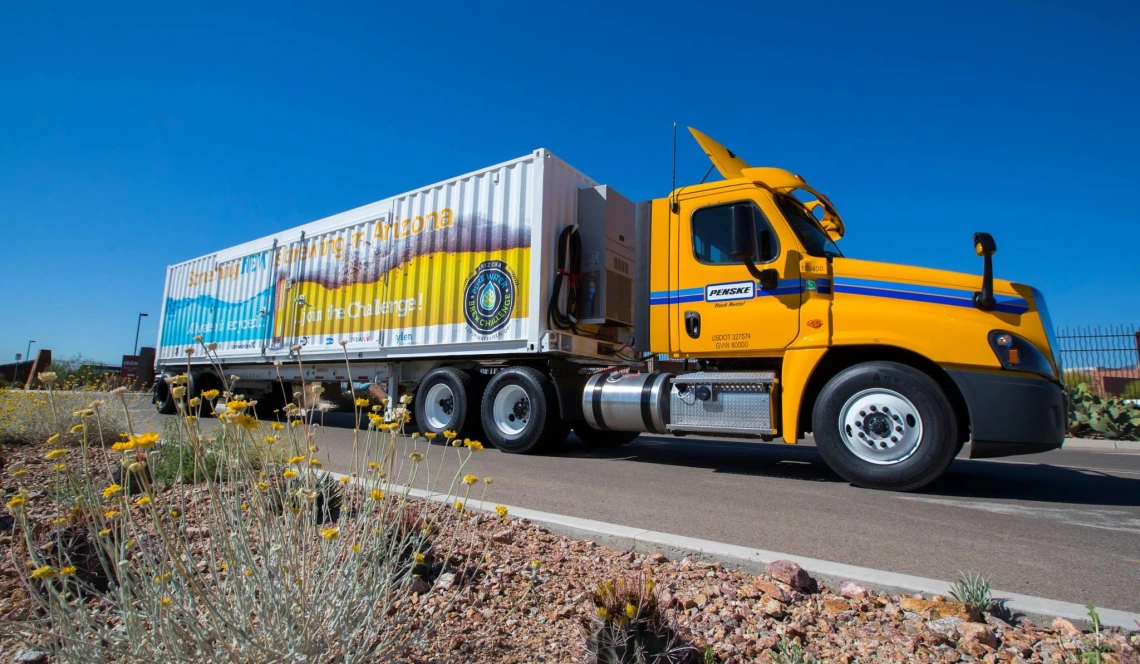 Pure Water beer truck driving down the highway