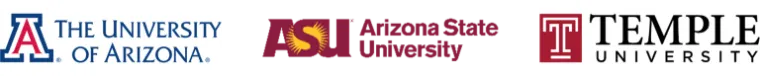 Combined image of three university logos: The University of Arizona, Arizona State University, and Temple University