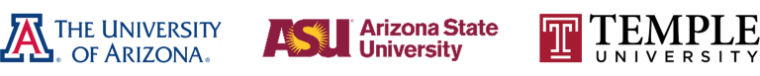 Combined image of three university logos: The University of Arizona, Arizona State University, and Temple University