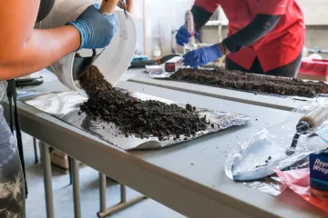 Researchers process soil at Biosphere 2.