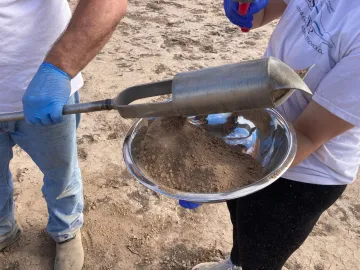 Researchers sampling soil